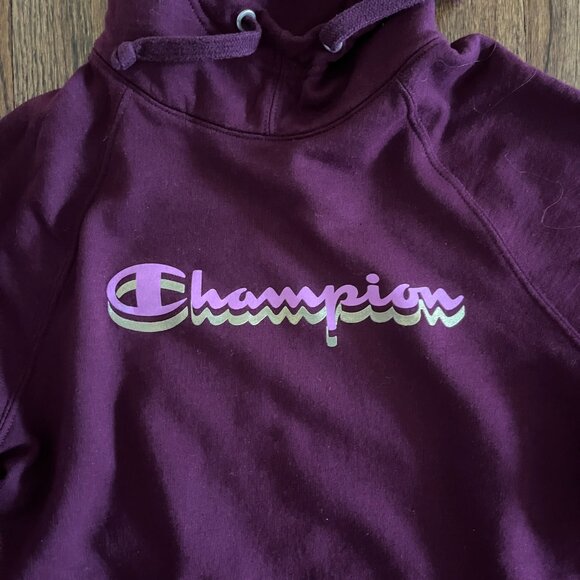 Champion Dark Berry Powerblend Logo Hoodie Cotton Blend Sweatshirt Size Medium - Picture 6 of 7